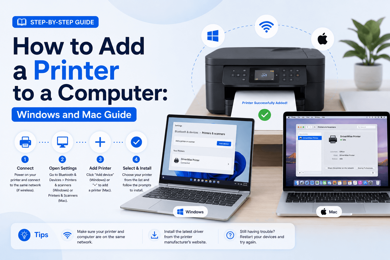 Computer and printer connected for setup
