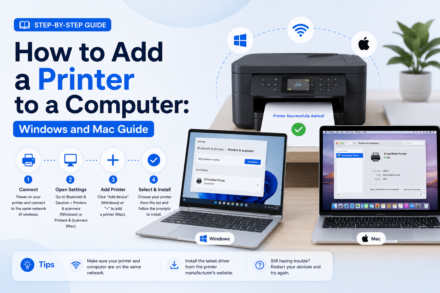 Computer and printer connected for setup